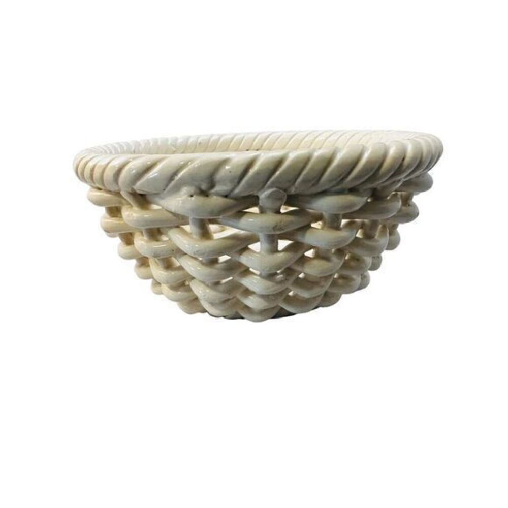Vintage Decor White Basket Weave Lattice Bowl Made in Spain By Hispania CH - Picture 9 of 12